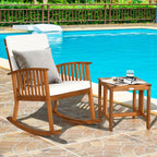 2 Pieces Acacia Wood Patio Rocking Chair Table Set