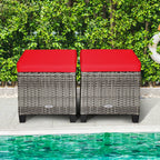 2 Pieces Patio Rattan Ottoman Seat with Removable Cushions-Navy