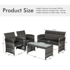 4 Pieces Patio Rattan Furniture Set with Glass Table and Loveseat-Gray