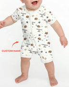 Custom Dog Photo Pattern "Protected By" Bamboo Shorty Zippered Romper
