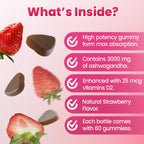 I Love Health Ashwagandha Gummies with Vitamin D2 - 3000mg Ashwagandha Extract (10:1) - Stress Relief, Sleep Support & Mood Calm - Strawberry Flavor - 60 Gummies - Non-GMO, Gluten-Free, 3rd Party Lab Tested, cGMP Certified