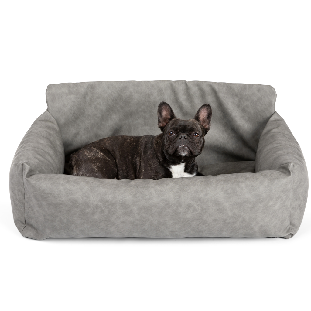 PupProtector™ Faux Leather Memory Foam Dog Car Bed - Slate Gray