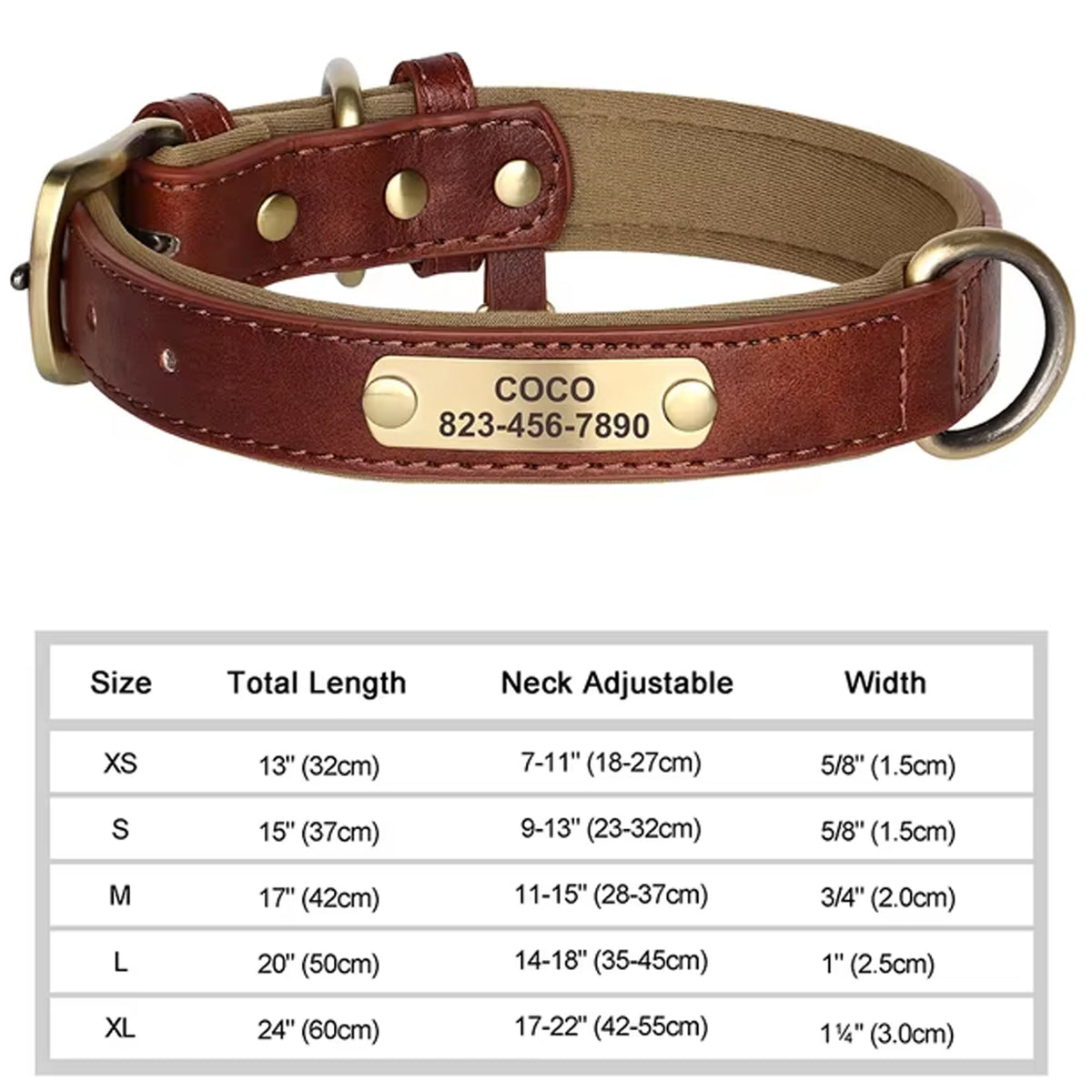 Personalized Dog Collar, Custom Engraved PU Leather Dog Collars, Free Engraving ID Tag Nameplate For Small Medium Large Dogs - C1502