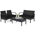 4 Pieces Patio Rattan Cushioned Furniture Set