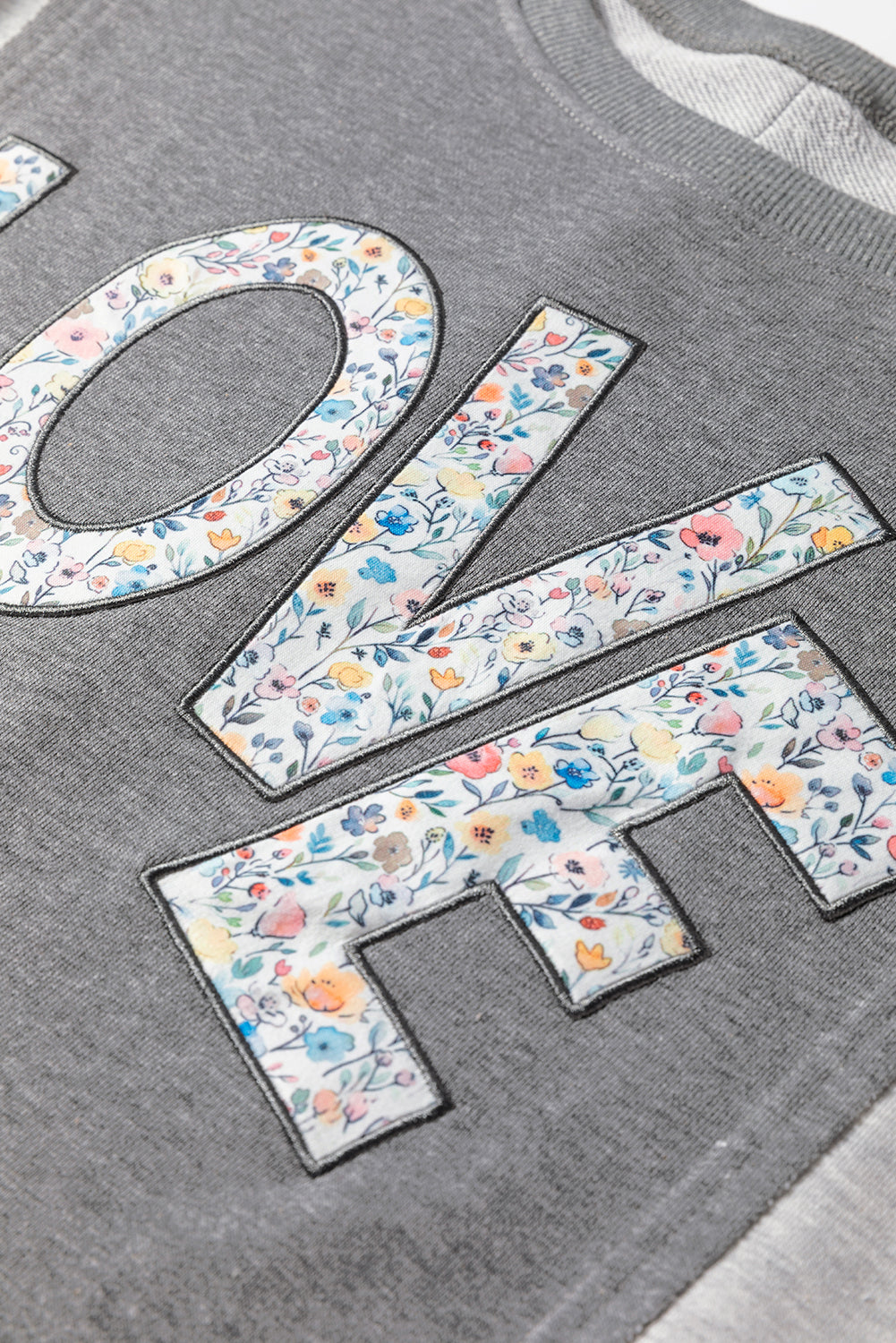 Dark Grey Floral LOVE Graphic Patchwork Uneven Hem Sweatshirt