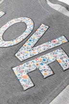 Dark Grey Floral LOVE Graphic Patchwork Uneven Hem Sweatshirt