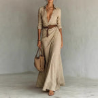 Women's Belted Irregular Pleated Dress