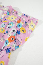 Sky Blue Flutter Sleeve Frill V Neck Floral Top