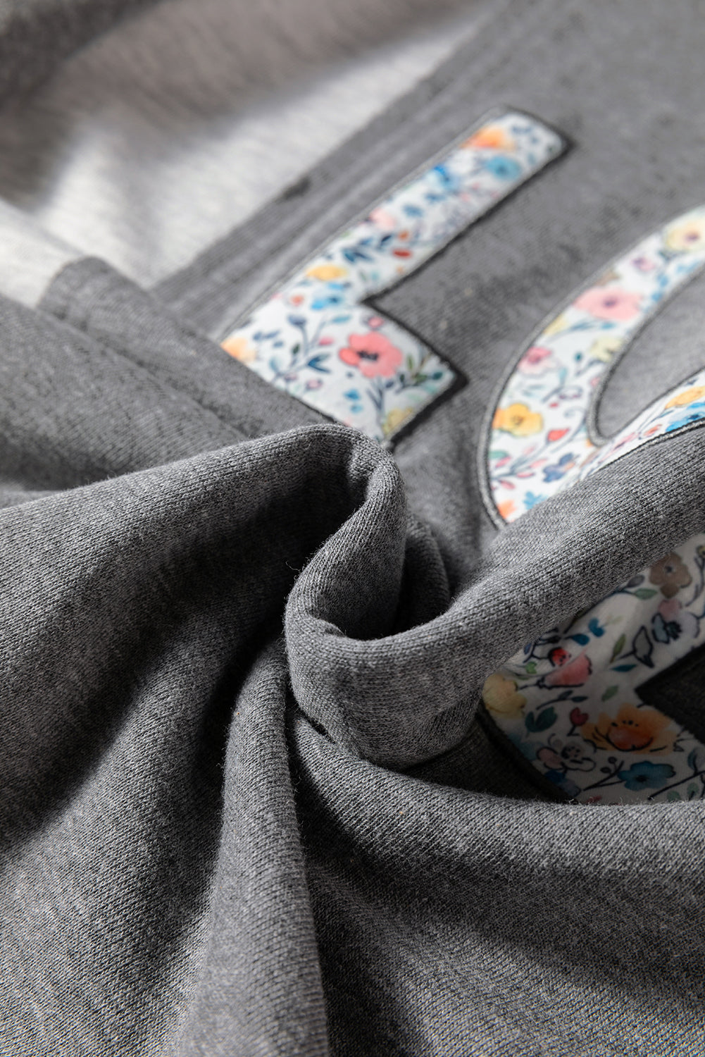 Dark Grey Floral LOVE Graphic Patchwork Uneven Hem Sweatshirt