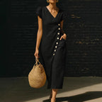 Women’s Casual V-Neck Short Sleeve Midi Dress