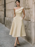 Women's Off-Shoulder Swing Dress – Solid Color Flowy Midi