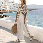 Women’s Chic Apricot Irregular Striped Two-Piece Set