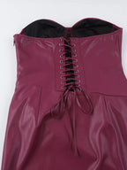 Sleeveless Faux Leather Bodycon Maxi Dress with Back Lace Up
