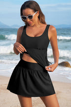Blue Stripe Scoop Neck Adjustable Tankini and Matching Skort Bathing Suit