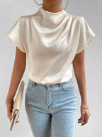 Mock Neck Satin Blouse