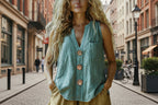 Cotton-Linen Sleeveless V-Neck Button Shirt – 3 Colors, S–2XL