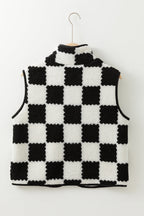 Khaki Checkered Sherpa Collared Jacket Vest