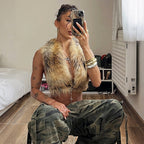 Womens Fashion Retro Street-style Cropped Backless Sleeveless Vest