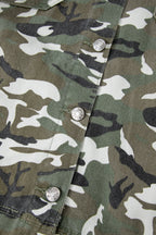 Green Camo Chest Pockets Loose Jean Jacket