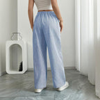 Women's Striped Print Straight Wide Leg Pockets Pants Casual Long Pants