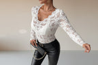 Women's Elegant V-Neck Lace Patchwork Long Sleeve Top