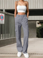 Women’s High Waisted Work Pants – Casual Wide Leg Cargo Trousers