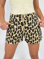 Leopard Print High-Waisted Denim Shorts