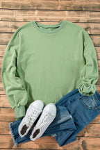 Sea Green Solid Fleece Lined Drop Shoulder High Low Sweatshirt