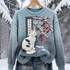 New Flannel Printed Christmas Sweet Crew-Neck Top With Snowman Design