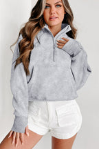Smoke Green Quarter Zip Stand Neck Kangaroo Pocket Sweatshirt