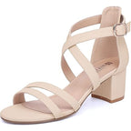 idifu Womens 9.5 Pinky Tan Open Toe 2.25" Block Heel Ankle Strap Sandal Shoes