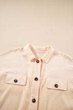 Beige Waffle Splicing Short Batwing Sleeve Flap Detail Shirt