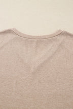 Oatmeal V Neck Contrast Lace Patchwork Long Sleeve Top