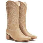 IUV Womens Size 8 Brown Faux Leather 2" Block Heel Mid Calf Western Cowboy Boots