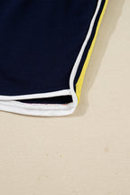 Bluing Colorful Striped Accent Varsity Long Sleeve Pullover and Shorts Matching Set