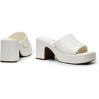 New Dream Pairs Womens 7.5 White 3.5" Chunky Heel Slide On Open Toe Mule Shoes