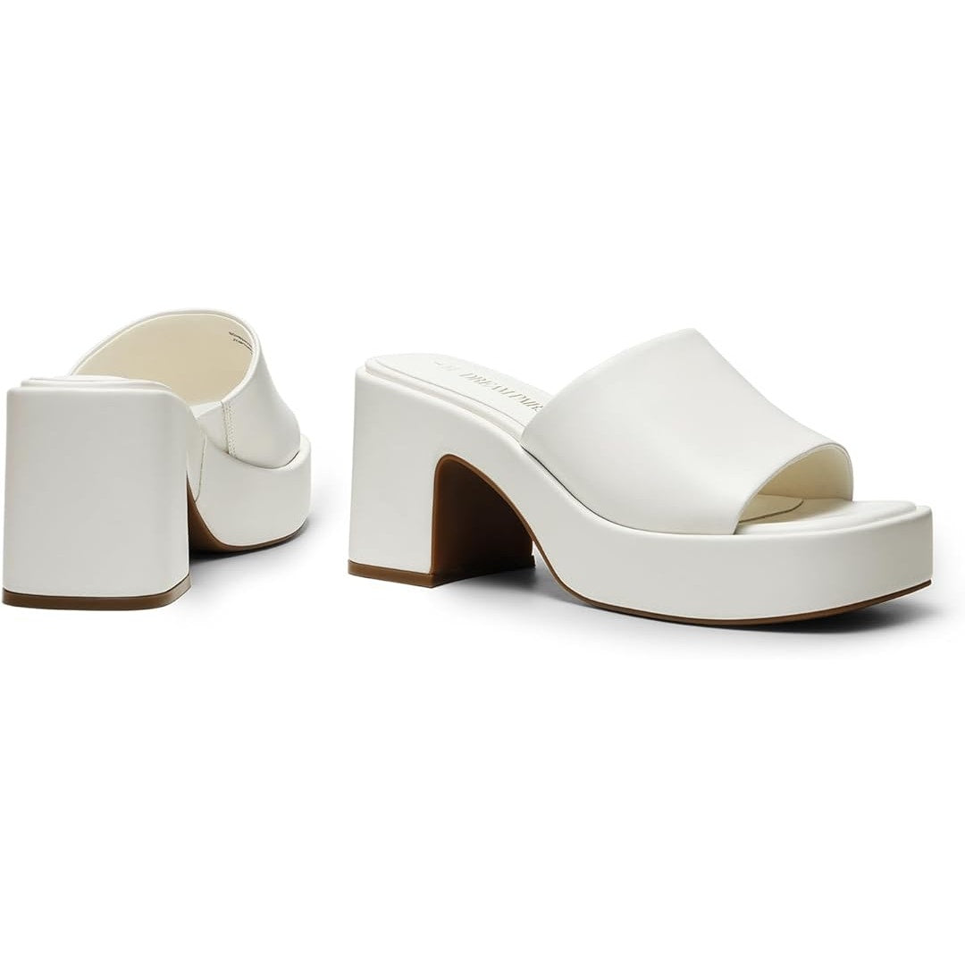 New Dream Pairs Womens 7.5 White 3.5" Chunky Heel Slide On Open Toe Mule Shoes
