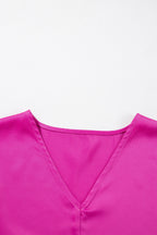Bright Pink Silky V Neck Dolman Blouse