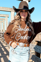 Peach Blossom Letter Embroidered Graphic Sweater