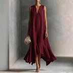 Women's Deep V-Neck Sleeveless Asymmetrical Maxi Dress – Patchwork