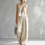 Women's Sleeveless Cotton-Linen Shirt & Pants Set – Urban 2-Piece