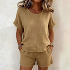 Solid-Color T-Shirt & Shorts Set – Cotton Linen, 10 Colors