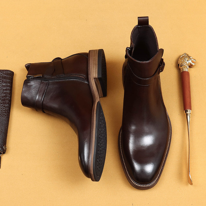Men's Genuine Leather Square Toe Ankle Boots
