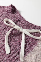 Purple Color Block Patchwork Knotted Back Loose Fit Sweater