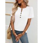 Women’s Notch V‑Neck Short‑Sleeve Tunic Top