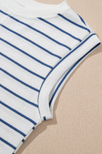 Sail Blue Casual Striped Tee and Wide Leg Pants Set
