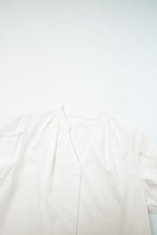 Rose Red Silky Notched Neckline Petal Sleeve Blouse