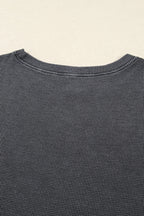 Dark Grey Waffle Knit Patchwork Long Sleeve Loose Top