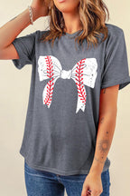 Black Baseball Bowknot Graphic Casual Tee