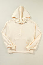 Orange Half Zipper Kangaroo Pockets Drop Shoulder Hoodie